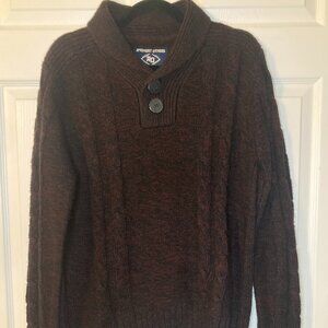Amongst Others Men's Brown Cable-Knit Shawl Collar Sweater - Size L